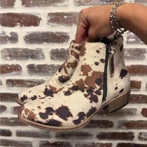 Cow Print Brown and Cream Ankle Booties